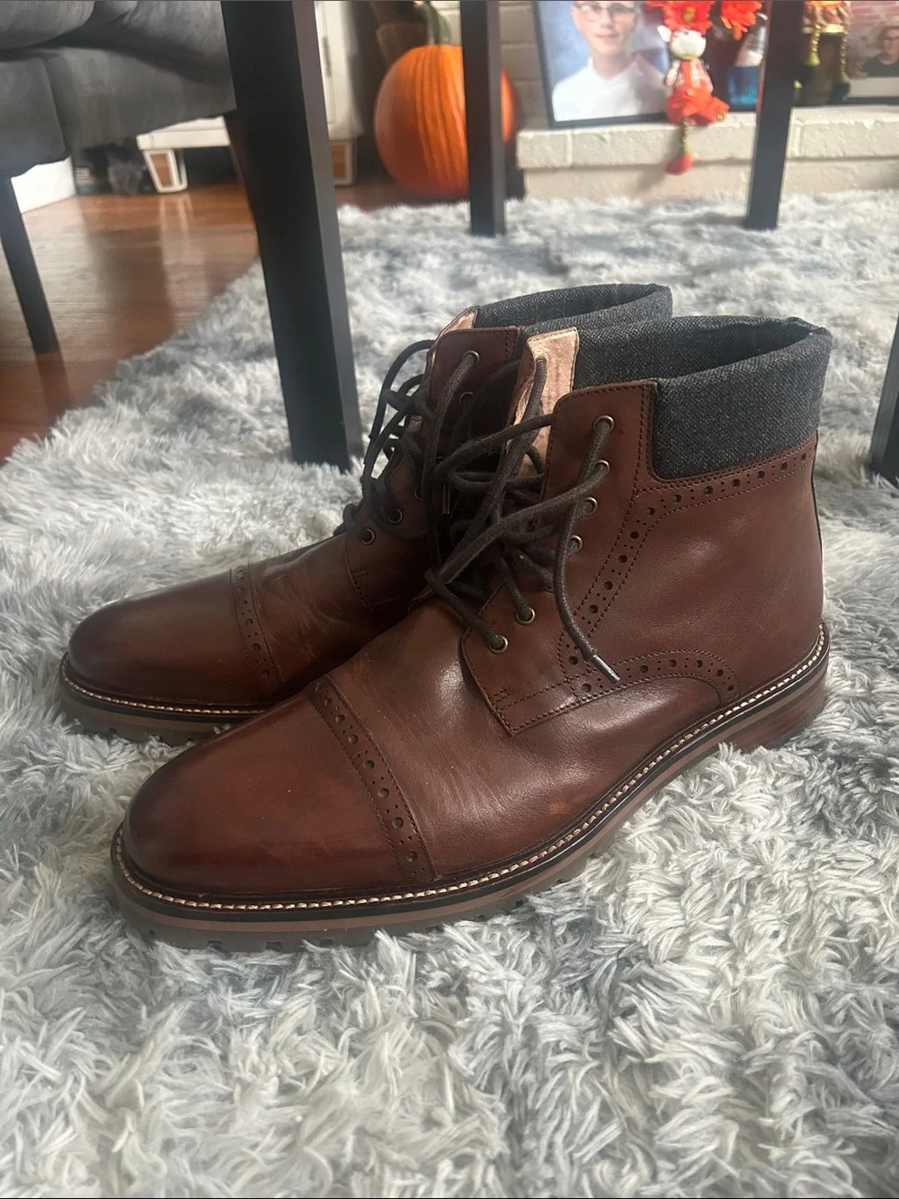 🆕 Warfield & Grand Brown Leather Brogue Chukka Boots with Dark Collar